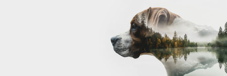 Double exposure portrait of a dogの素材