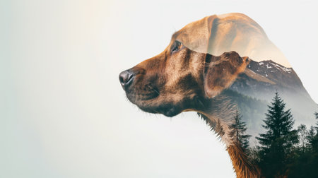 Double exposure portrait of a dogの素材