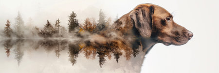 Double exposure portrait of a dogの素材
