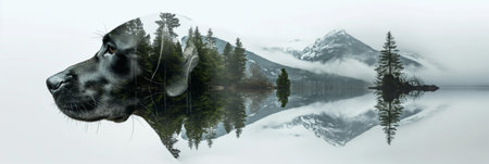 Double exposure portrait of a dogの素材