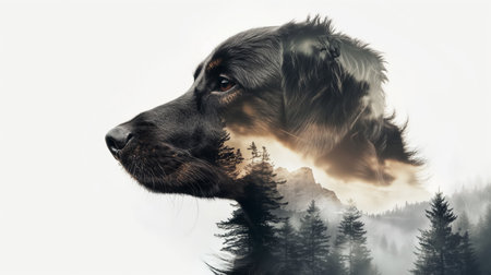 Double exposure portrait of a dogの素材