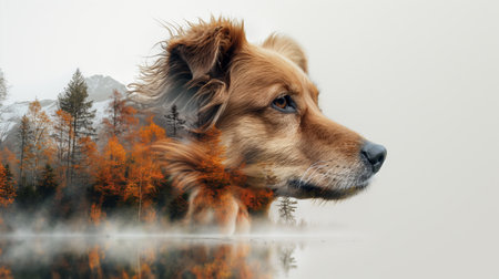 Double exposure portrait of a dogの素材