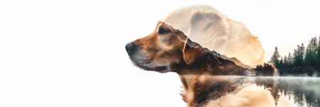 Double exposure portrait of a dogの素材