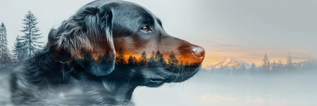 Double exposure portrait of a dogの素材