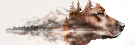 Double exposure portrait of a dogの素材