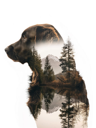 Double exposure photo of a dogの素材