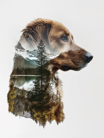Double exposure photo of a dogの素材