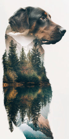 Double exposure photo of a dogの素材