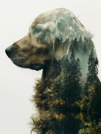 Double exposure photo of a dogの素材