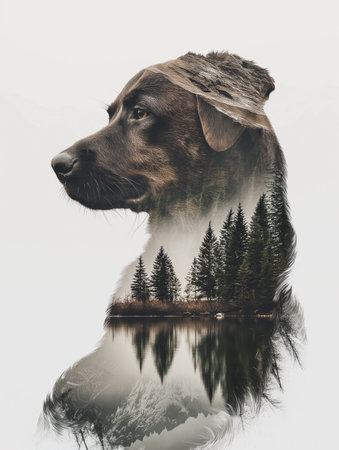Double exposure photo of a dogの素材