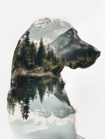 Double exposure photo of a dogの素材
