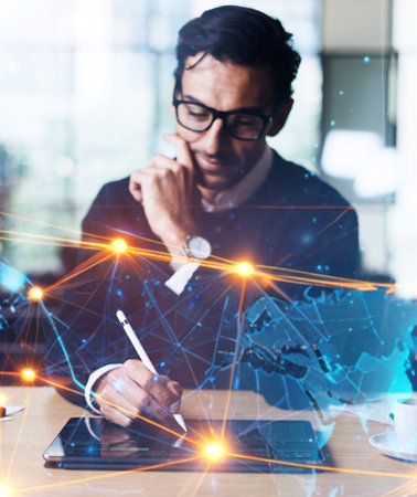 Man working with digital tablet. Global networking conceptの写真素材