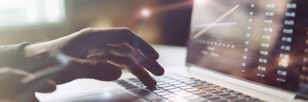 Man working with laptop. Global networking conceptの写真素材