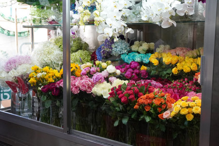 Variety of Flowers for sale in a special cold room with air conditioning. Refrigerator for flowers....