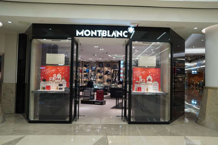 View of Montblanc store. Storefront of MontBlanc high-end accessory fashion shop logo. German manufacturer luxury watches, writing instruments, jewellery, leather goods - Dubai UAE December 2019のeditorial素材