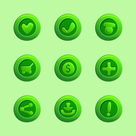 Set of green vector elements For Ui Gameのイラスト素材