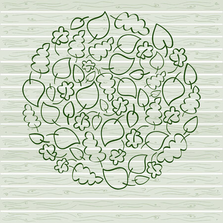 Simple green vector leaves on wood backgroundのイラスト素材