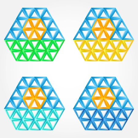 Abstract sun icons made by triangles - vectro sun symbol with sea, grass, sandのイラスト素材