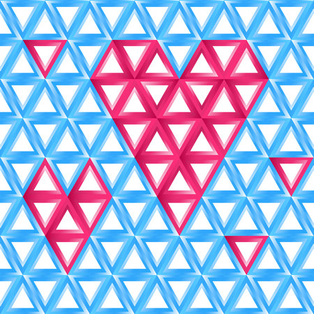 Abstract vector love card - heart shape made by triangles on blue background