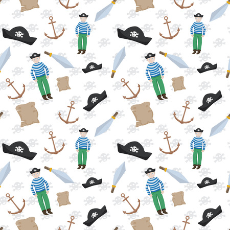 Pirate seamless pattern - vector backgroundのイラスト素材