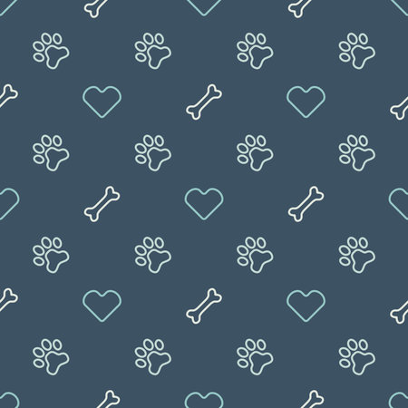 Vector animal seamless pattern of paw footprint, bone and heart - endless texture in dog or cat styleのイラスト素材