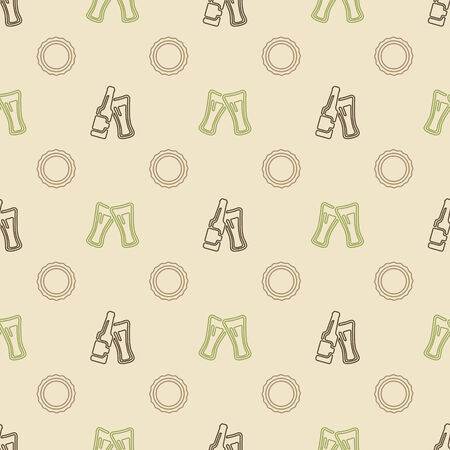 Pattern made with beer bottles, caps and glasses - seamless vector pub textureのイラスト素材