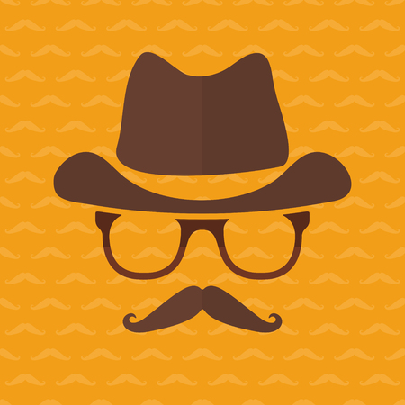 Hipster face silhouette in flat style - vector retro fashion icon or avatar on yellow background made with mustacheのイラスト素材