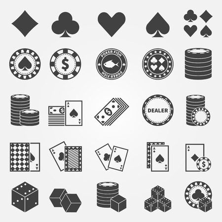 Poker icons set - vector playing cards or gambling casino symbolsのイラスト素材