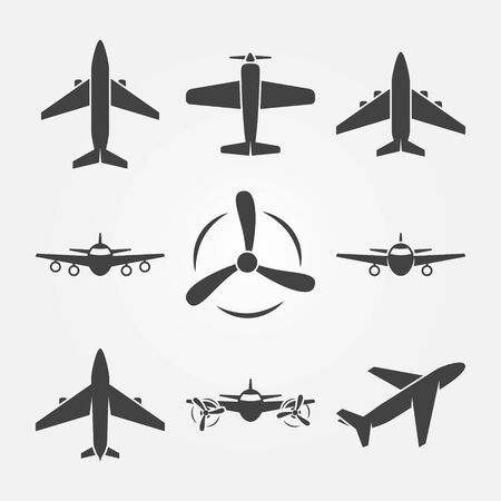 Plane icons - vector set of black airplane symbolsのイラスト素材