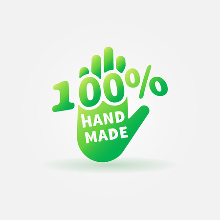 Hand made vector label or sign - 100 percent handmade green logoのイラスト素材