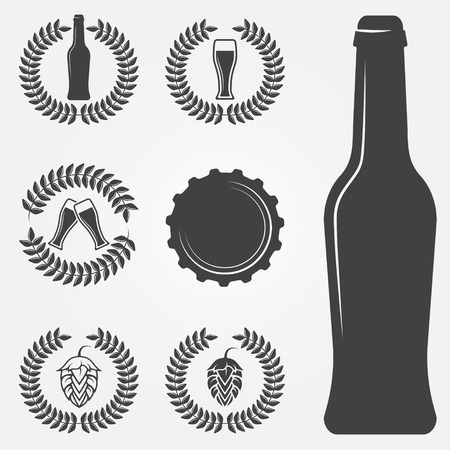 Beer labels and emblems - black vector badges and iconsのイラスト素材