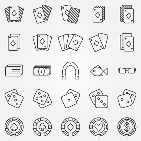 Thin line poker or casino icons set - vector gambling symbolsのイラスト素材