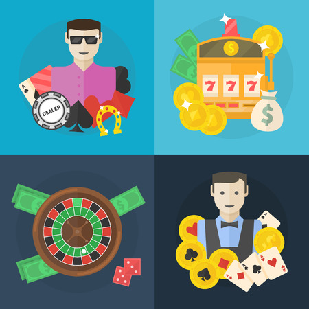 Casino or poker flat illustration - vector set of gambling icons or symbolsのイラスト素材