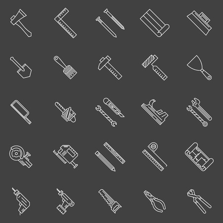 Work tools line icons - vector collection of construction tools outline symbols or elementsのイラスト素材