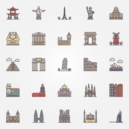 Landmark icons set - vector colorful travel symbol or signsのイラスト素材