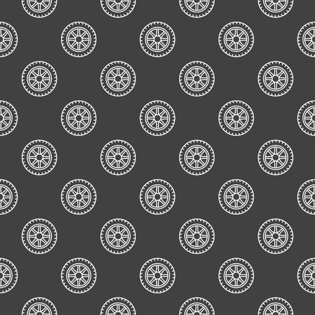 Dark car wheel seamless pattern - vector simple texture made with linear wheel iconsのイラスト素材