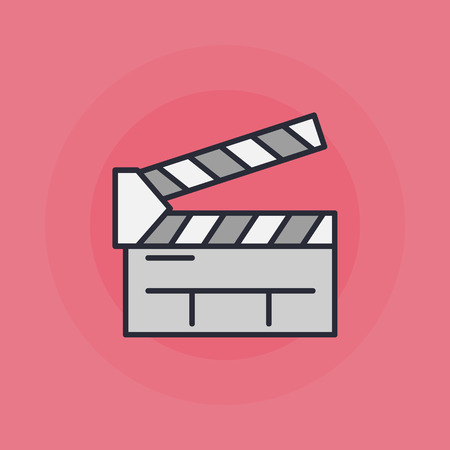 Clapboard flat icon - vector colorful cinema clapboard symbol or sign on pink backgroundのイラスト素材