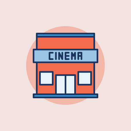 Cinema building flat icon - cinema house colorful symbol or sign on pink backgroundのイラスト素材