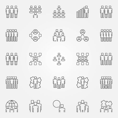 Team icons set. Vector group of business people concept symbols in thin line style. Business team creative linear signsのイラスト素材