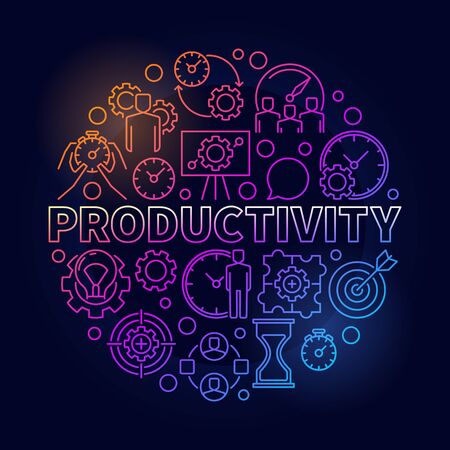 Productivity colorful round illustration. Vector linear business productivity circular signのイラスト素材