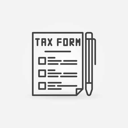 Tax form line icon. Vector outline tax document with a pen concept symbol or logo element in thin line styleのイラスト素材