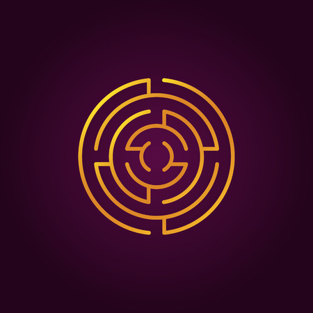 Round gold labyrinth line icon. Vector colorful circle maze symbol or logo elementのイラスト素材