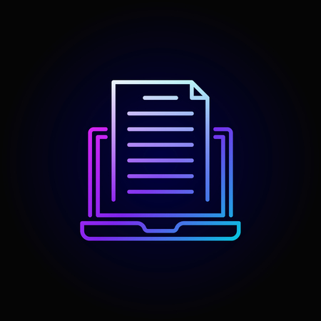 Colorful blogging icon. Vector laptop with document creative outline sign or logo element on dark backgroundのイラスト素材