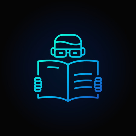 Man reading a book blue vector outline icon on dark backgroundのイラスト素材