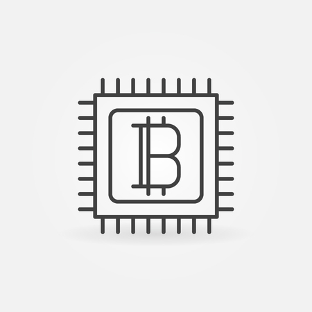 Bitcoin in processor line icon. Vector cryptocurrency round minimal outline symbol or design elementのイラスト素材