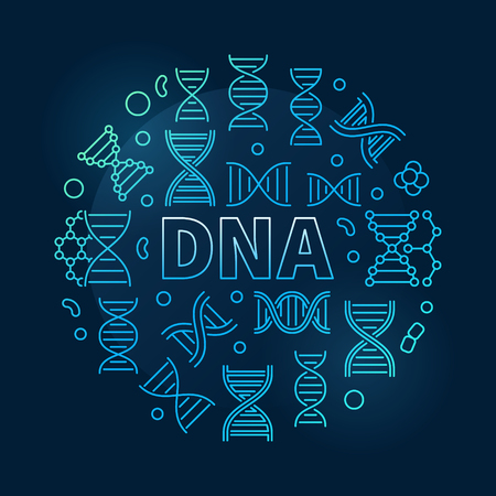 DNA round vector science blue illustration in linear style on dark backgroundのイラスト素材