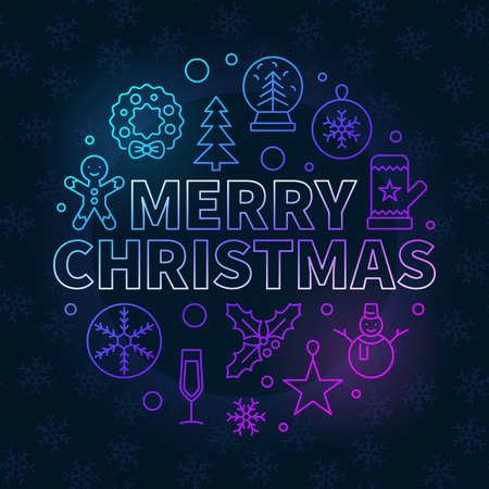 Merry Christmas round colored vector illustration in line styleのイラスト素材