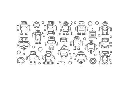 Robots vector minimal banner or illustration in outline style on white backgroundのイラスト素材