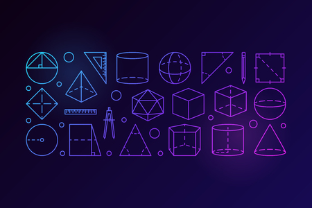 Geometry vector outline colorful illustration made with geometric shapes icons on dark backgroundのイラスト素材