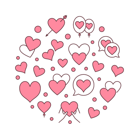 Lots of red hearts in round shape vector illustration.のイラスト素材